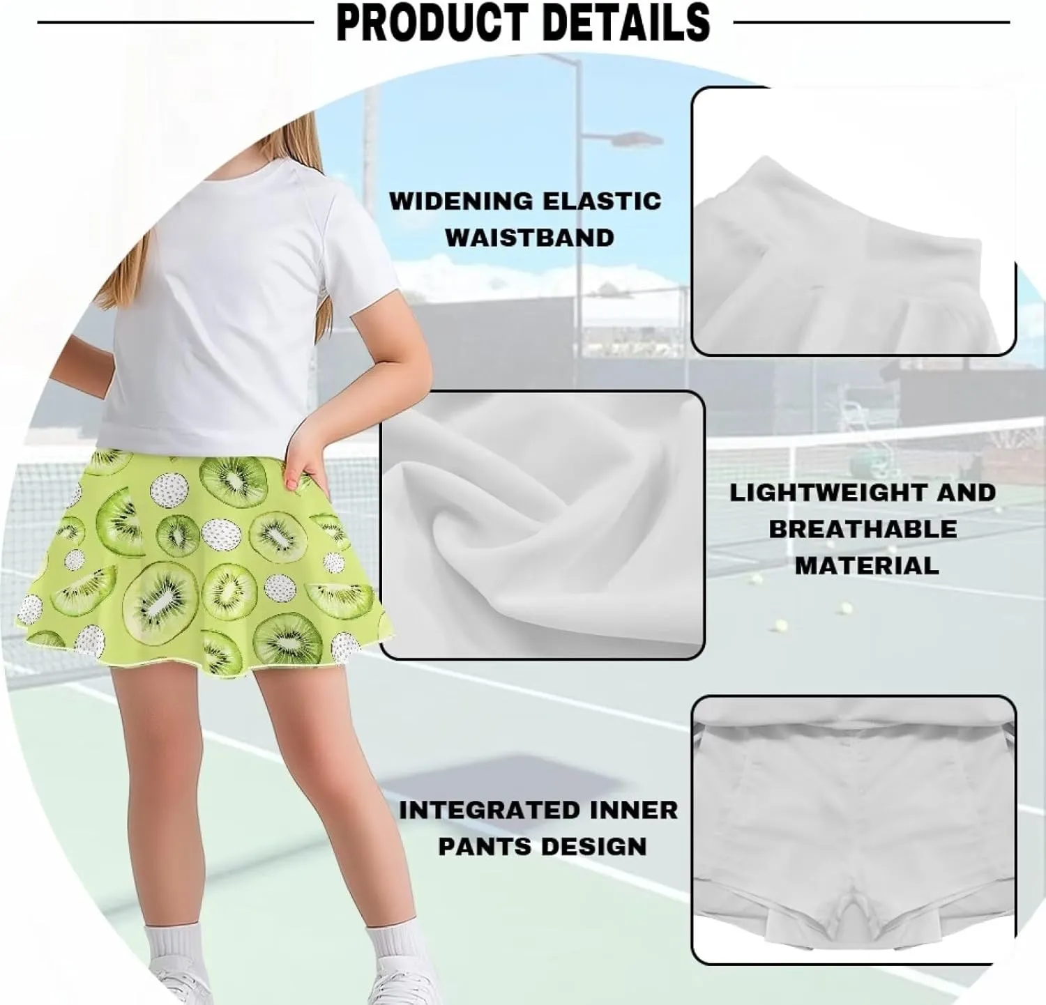 2-in-1 Tennis Skirts for Girls with Pockets Kids Built in Shorts Athletic Skorts Size 5-14