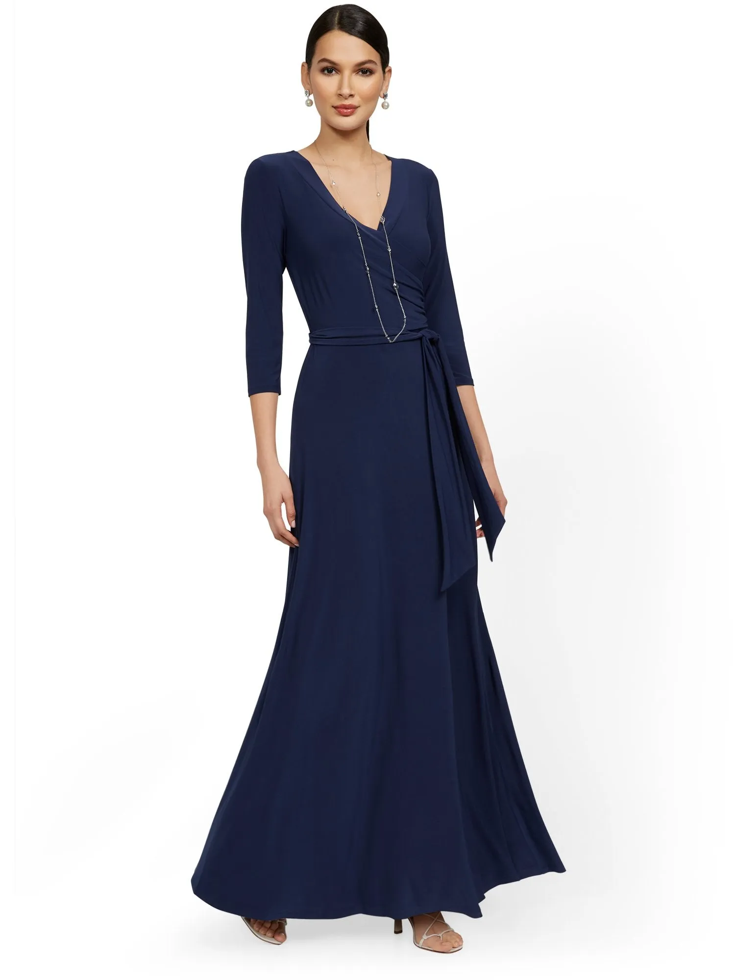 3/4-Sleeve Tie-Front Maxi Dress