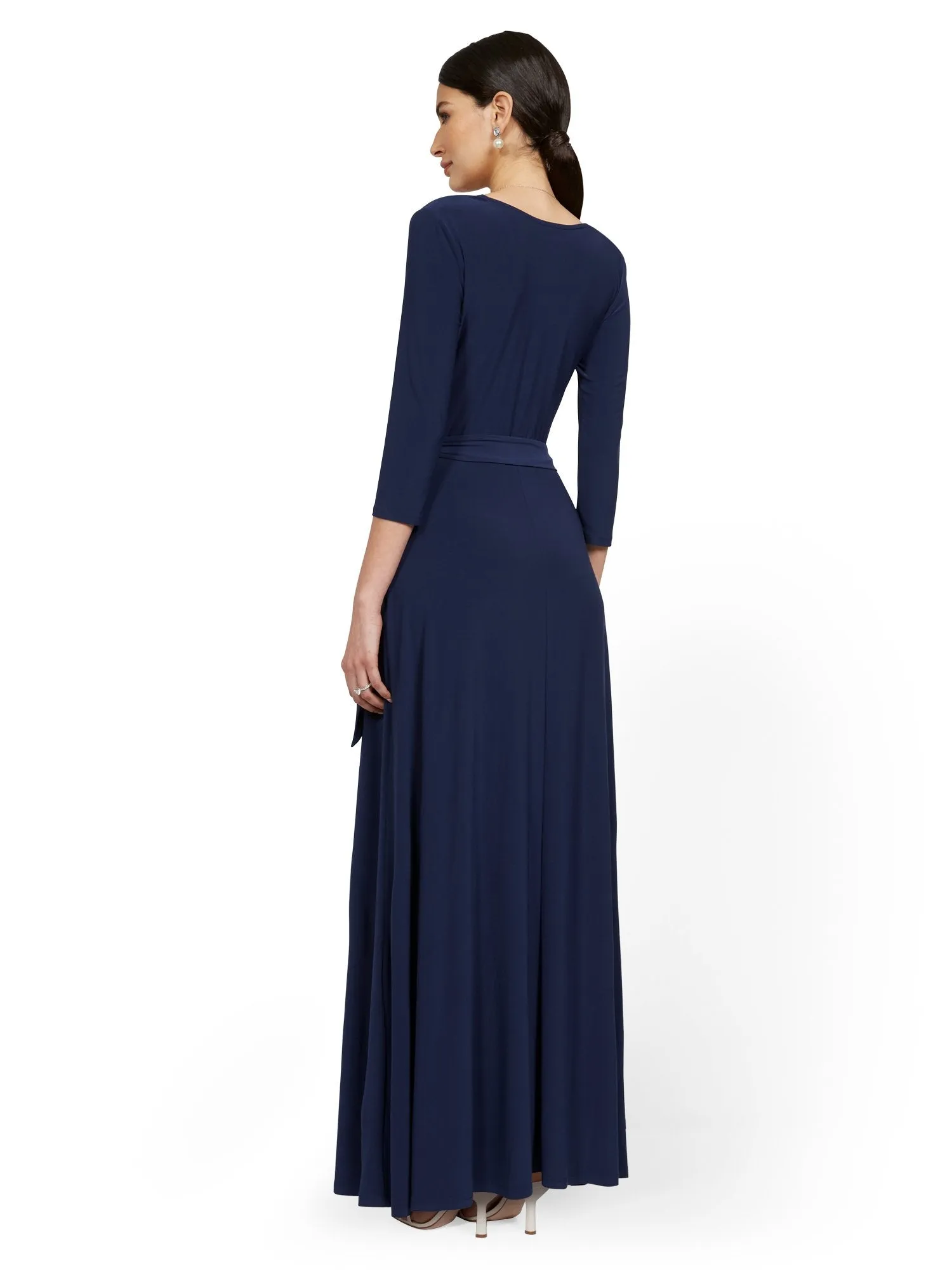 3/4-Sleeve Tie-Front Maxi Dress