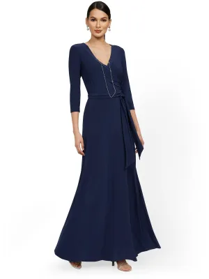 3/4-Sleeve Tie-Front Maxi Dress