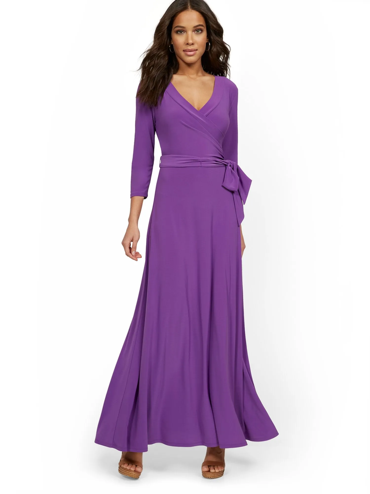 3/4-Sleeve Tie-Front Maxi Dress