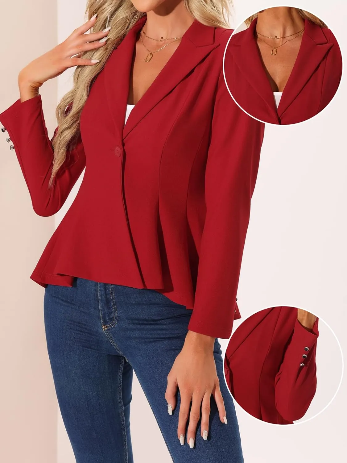 Allegra K Peplum Blazer for Women's Dressy Single Button Business Casual Work Blazer