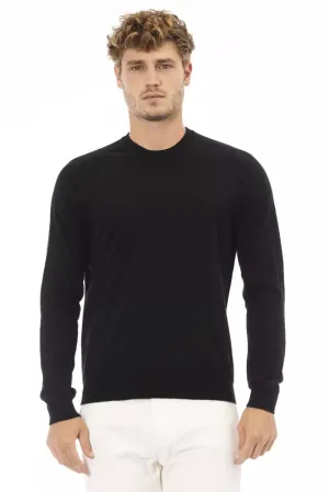 Alpha Studio Sleek Black Crewneck Sweater for Elegant Evenings