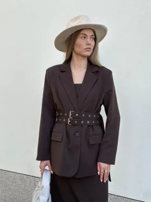 Back To School Joskaa Retro Collar Solid Color With Belt Women's Suit Jacket Chic Single Breasted Long Sleeved Flip Pocket Coats Female New Streetwear