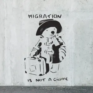 Banksy Migration is not Crime Stencil