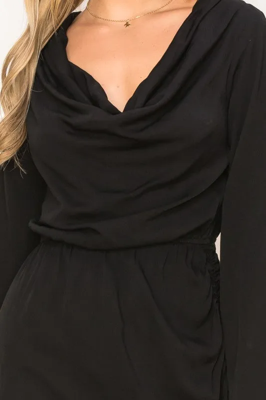Black Lovely Embrace Ruched Mini Dress