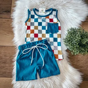 Boy Checkered Shorts Set