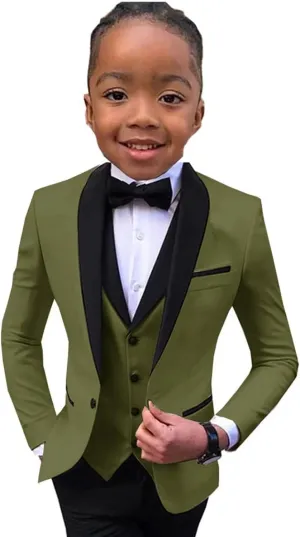 Boys Suit Wedding Tuxedo 3 Piece Shawl Collar Jacket Pants Vest Child Formal Blazer Set Slim Fit Outfit