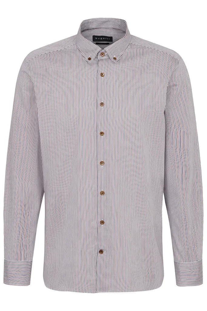 Bugatti Mens L/S Shirt 9350 80 Brown/Navy