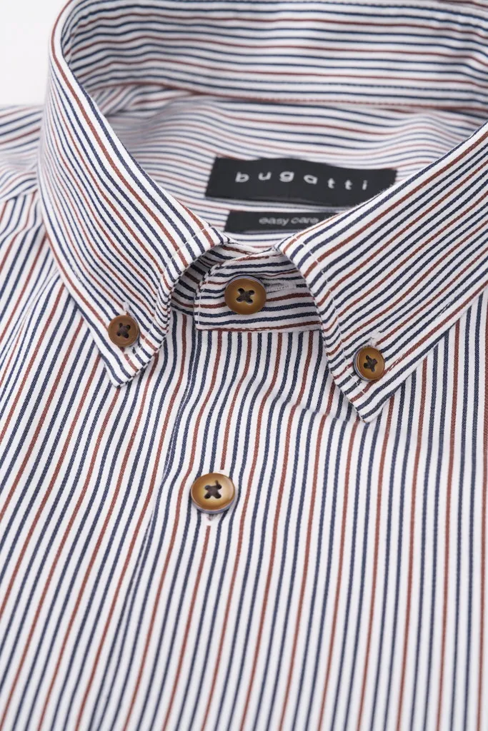Bugatti Mens L/S Shirt 9350 80 Brown/Navy