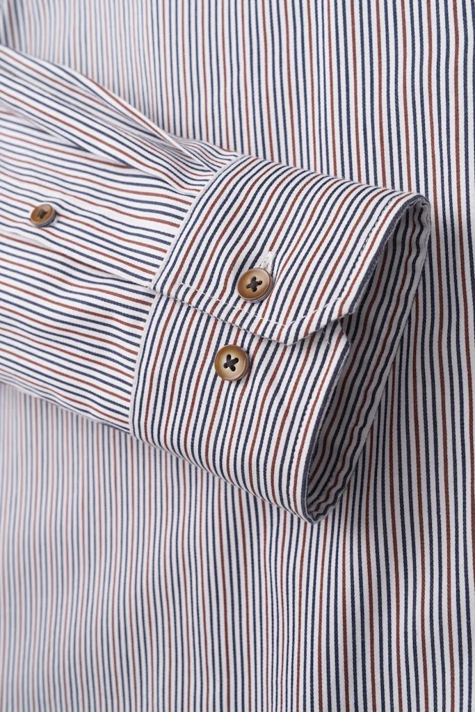 Bugatti Mens L/S Shirt 9350 80 Brown/Navy