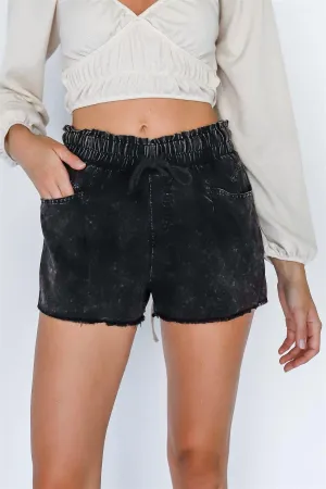 Charcoal Washed High Rise Raw Hem Shorts /3-2-1
