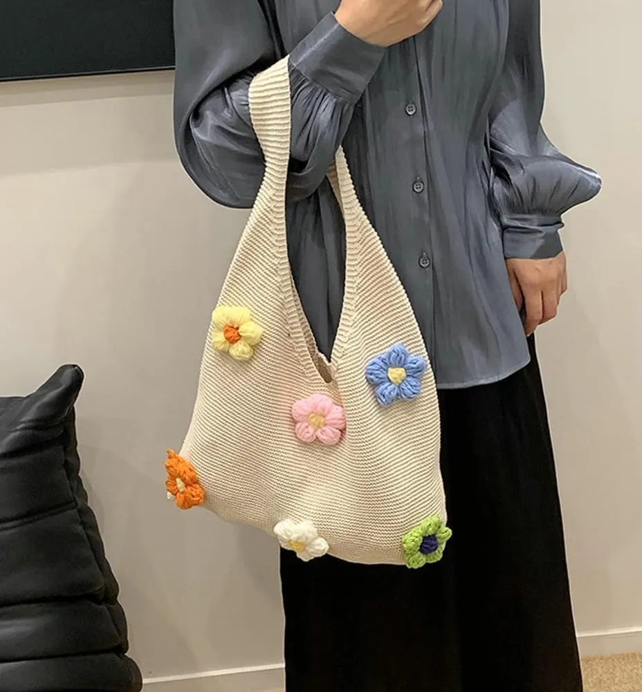 Crochet Tote Bag Women 2025 Trendy Woven Summer Beach Bag Large Shoulder Purse Tote Handbags with Handwoven Flower