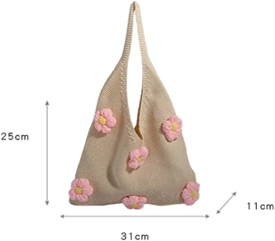 Crochet Tote Bag Women 2025 Trendy Woven Summer Beach Bag Large Shoulder Purse Tote Handbags with Handwoven Flower