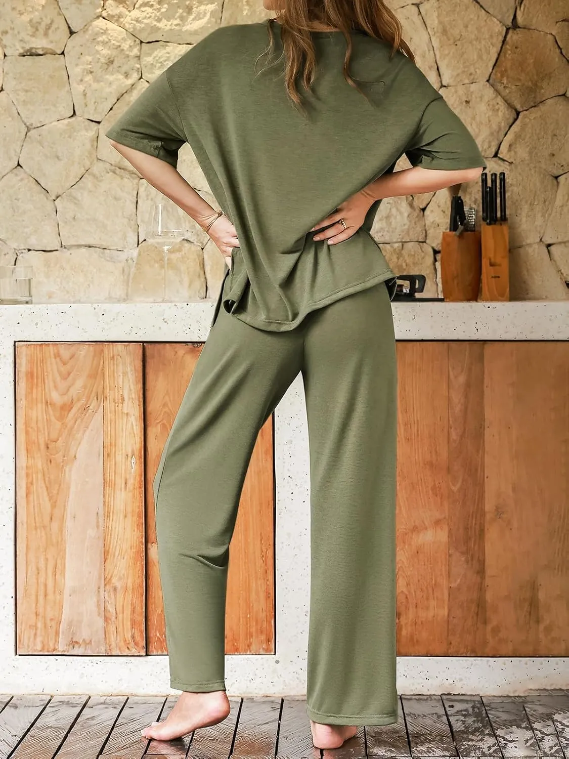 CUPSHE Women's Pajama Sets Short Sleeve Pjs 2 Piece Top and Pants Sleepwear Comfy Soft Lounge Sets Loungewear
