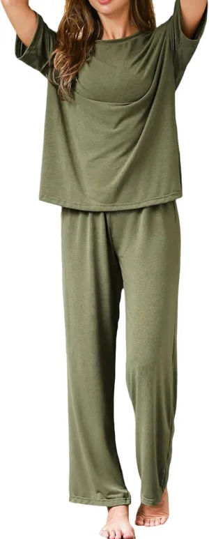 CUPSHE Women's Pajama Sets Short Sleeve Pjs 2 Piece Top and Pants Sleepwear Comfy Soft Lounge Sets Loungewear