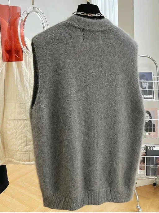 DERMEARNE 2025 New Women Versatile V-neck Sweater Vest Coat Female Fashion Sleeveless Knitted Cardigan Sweaters Vests Top