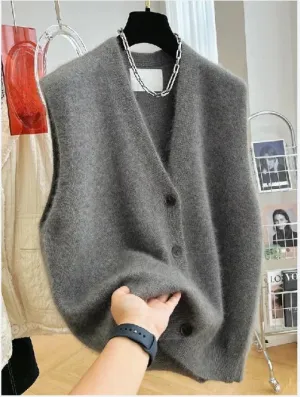 DERMEARNE 2025 New Women Versatile V-neck Sweater Vest Coat Female Fashion Sleeveless Knitted Cardigan Sweaters Vests Top