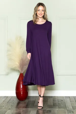 Eggplant Bishop Sleeve Midi Dress