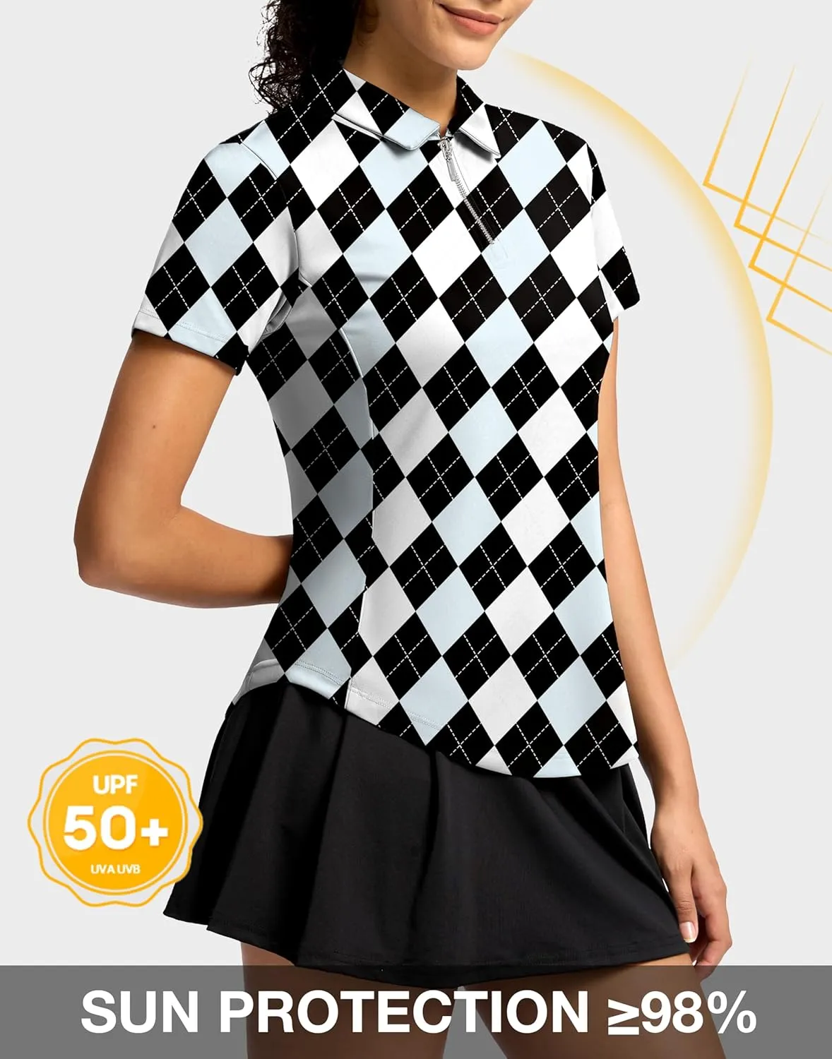 G Gradual Womens Golf Shirt Metal Zip Up Polo Short Sleeve Tennis Work Athletic Collared Top Quick Dry Lightweight