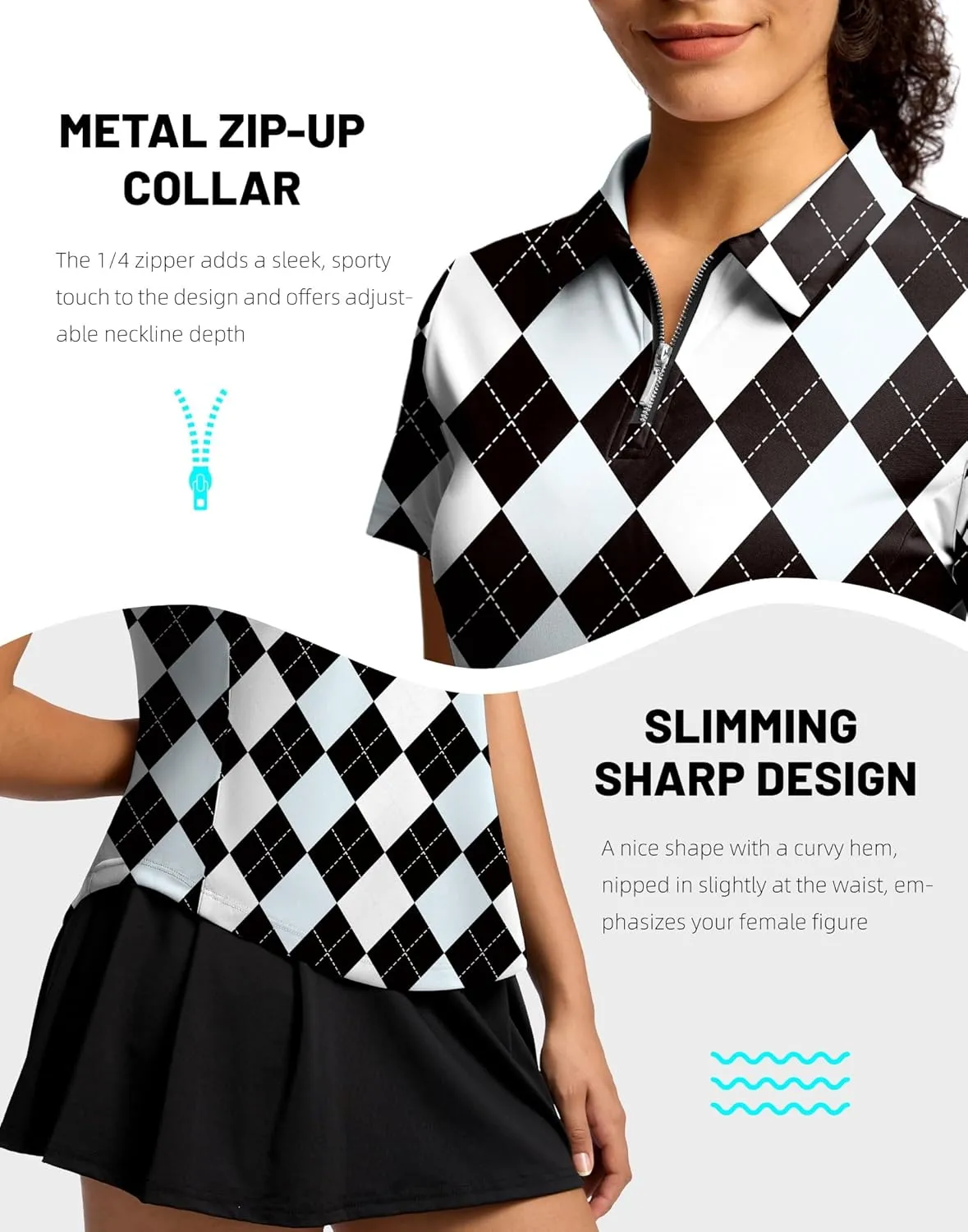 G Gradual Womens Golf Shirt Metal Zip Up Polo Short Sleeve Tennis Work Athletic Collared Top Quick Dry Lightweight