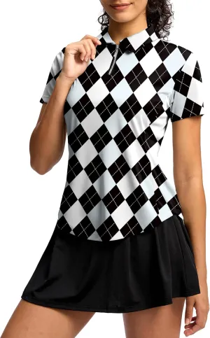 G Gradual Womens Golf Shirt Metal Zip Up Polo Short Sleeve Tennis Work Athletic Collared Top Quick Dry Lightweight