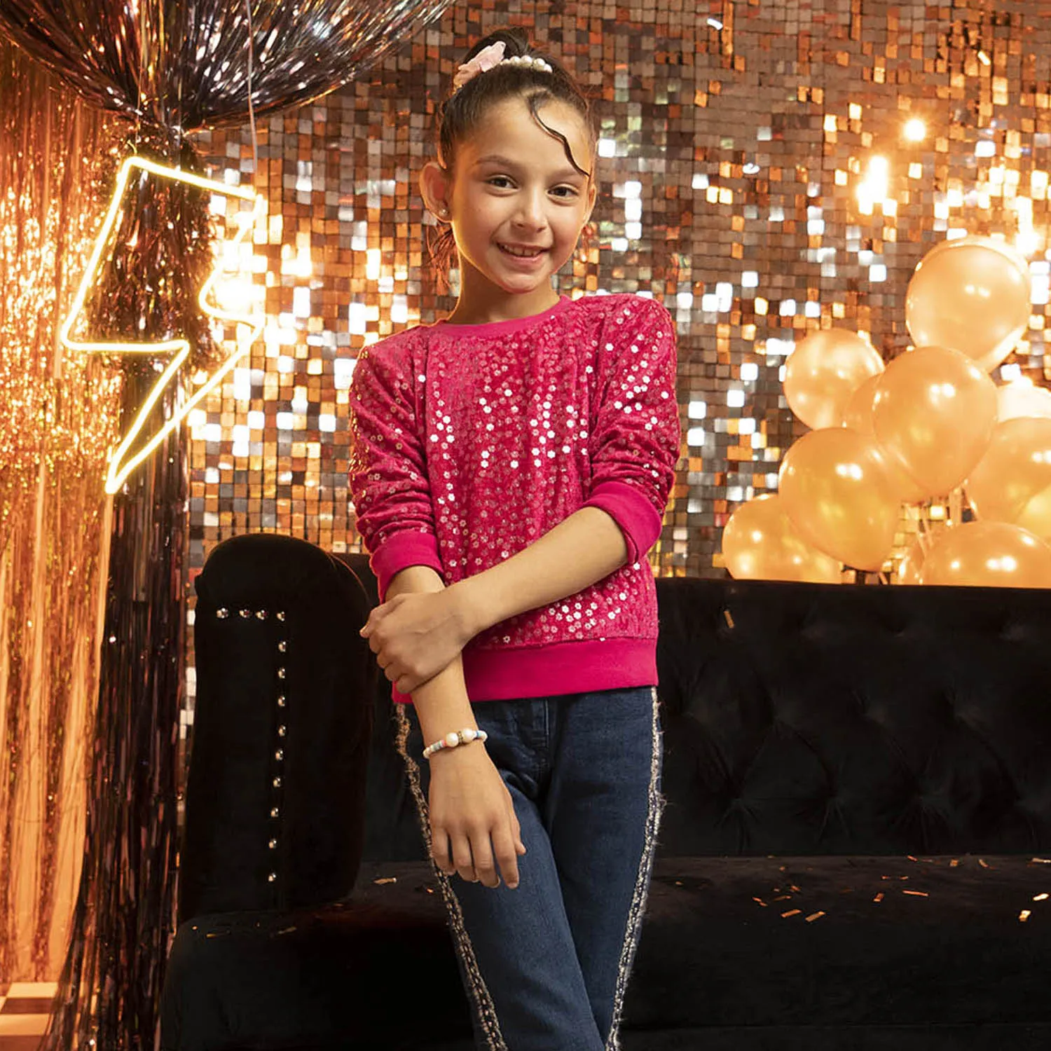 Girls Sequence Sweatshirt -Pink