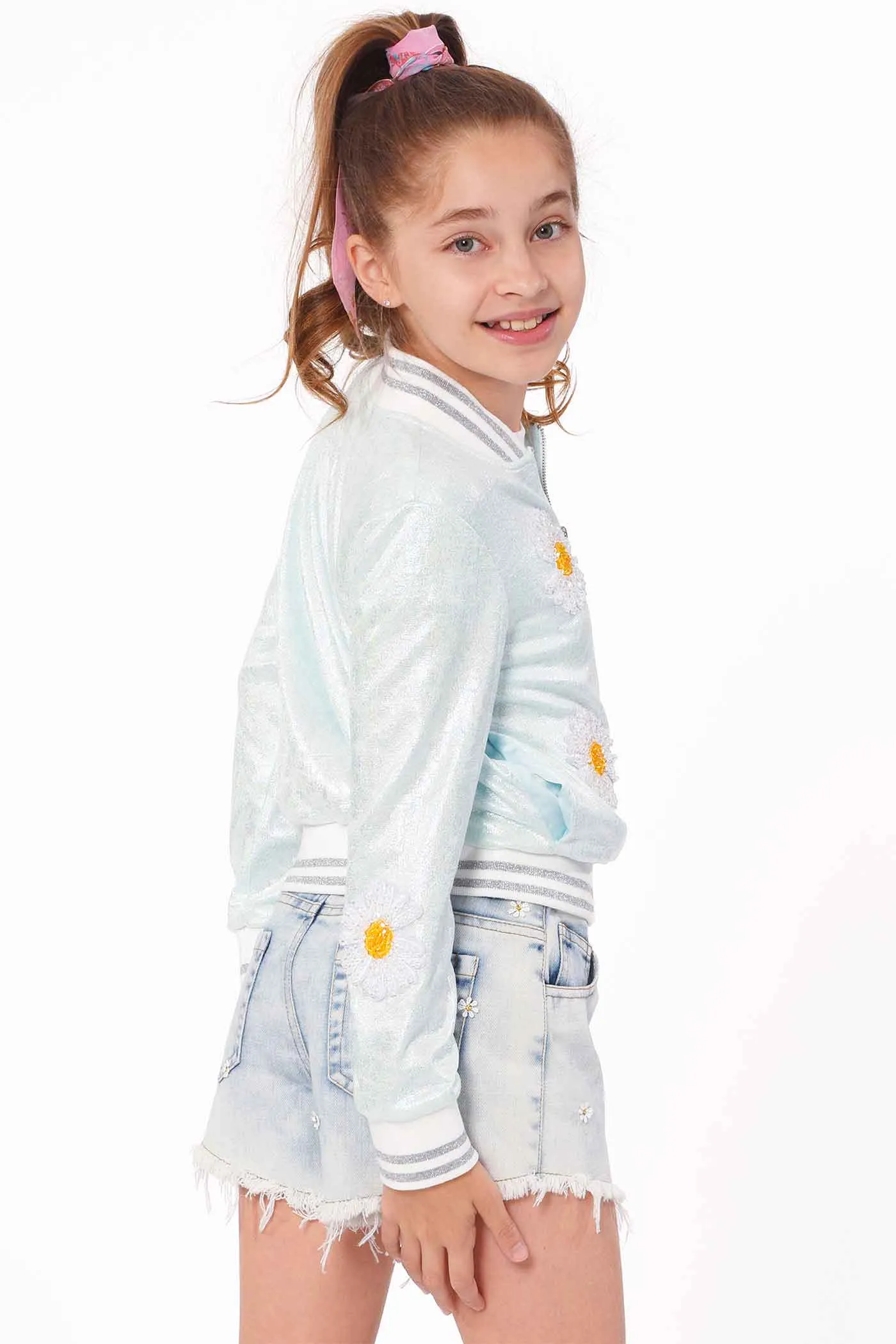 Girls Washed Daisy Denim Shorts
