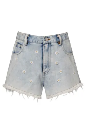 Girls Washed Daisy Denim Shorts