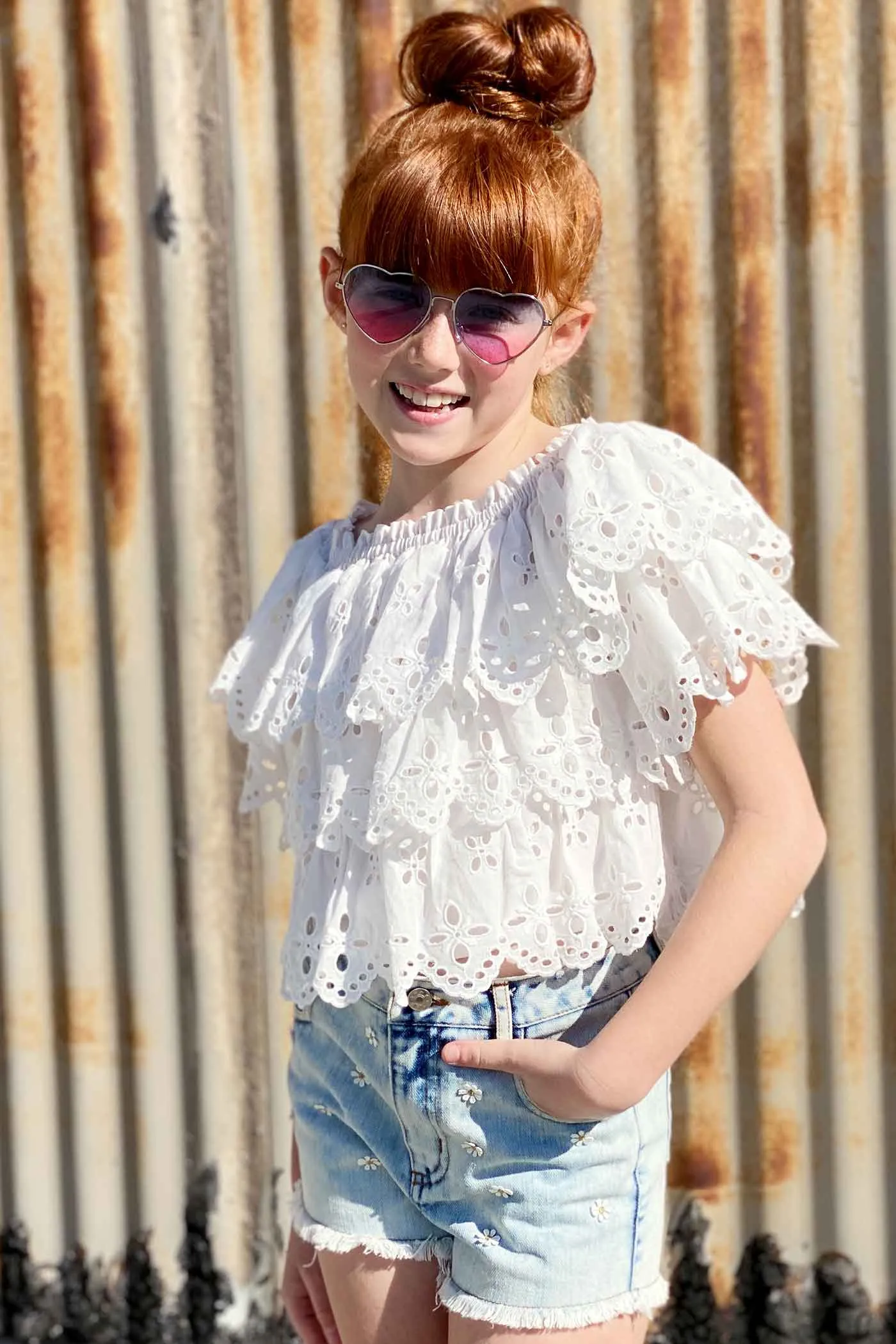 Girls Washed Daisy Denim Shorts
