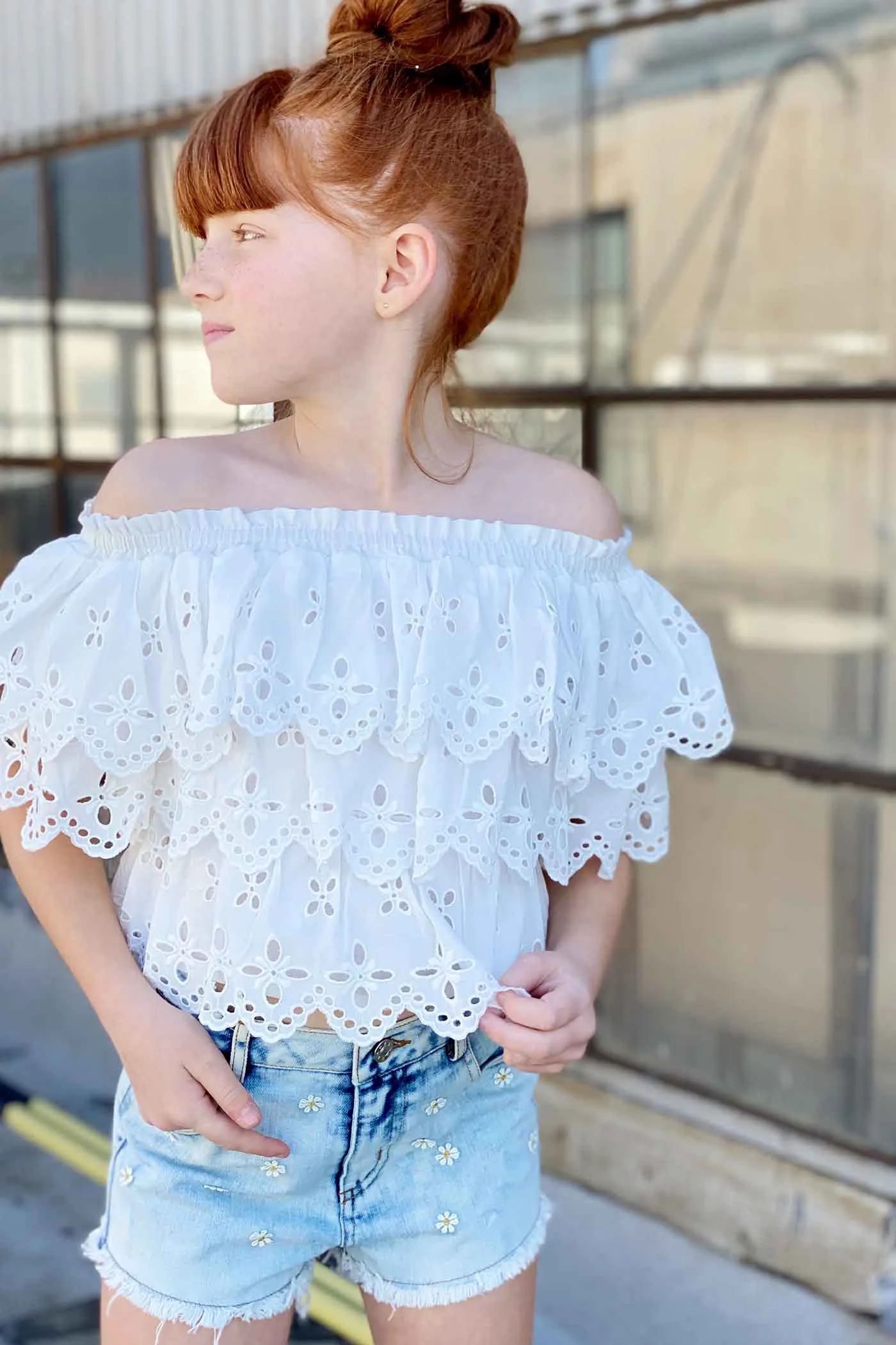 Girls Washed Daisy Denim Shorts