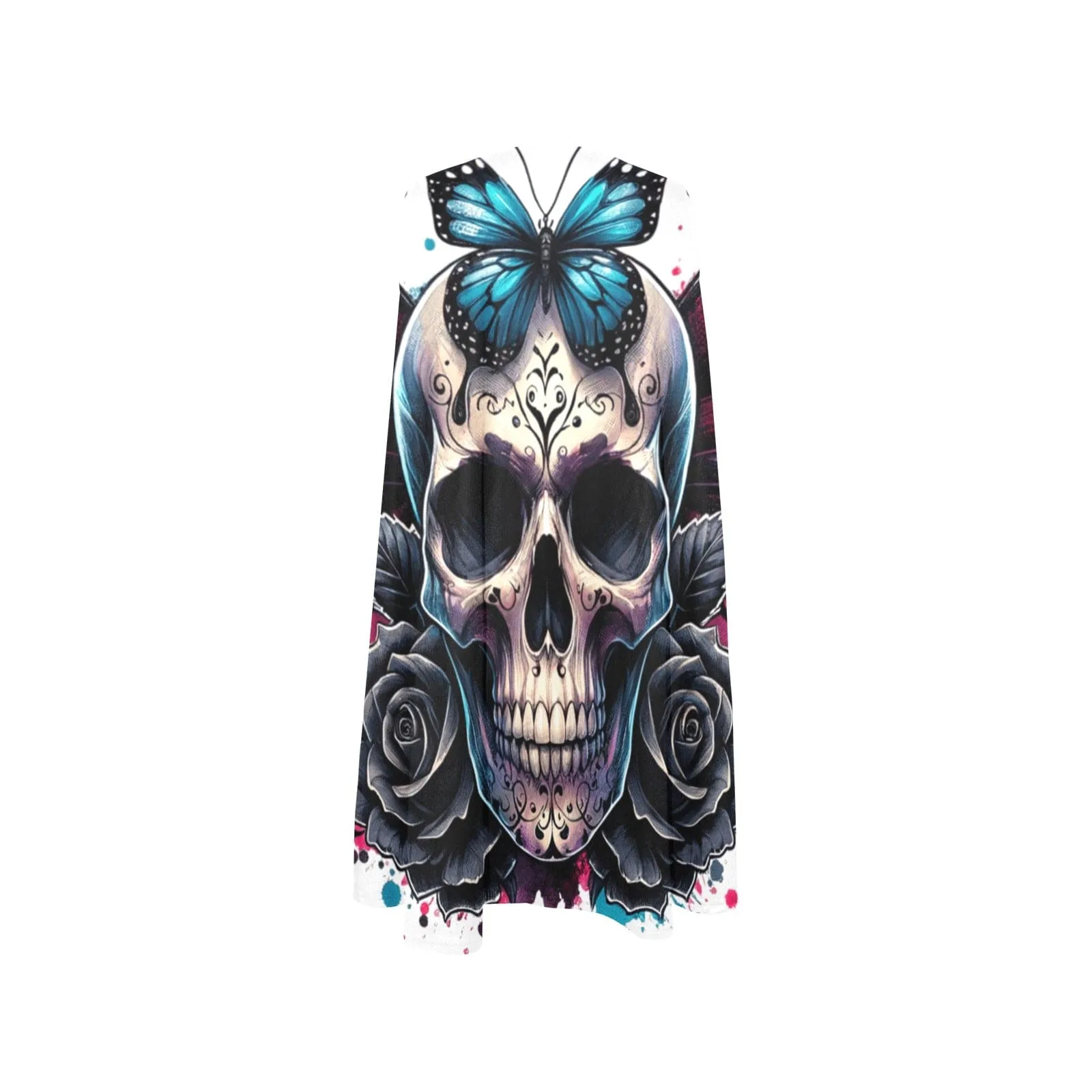 Gothic Butterfly Skull Floral Sleeveless Dress