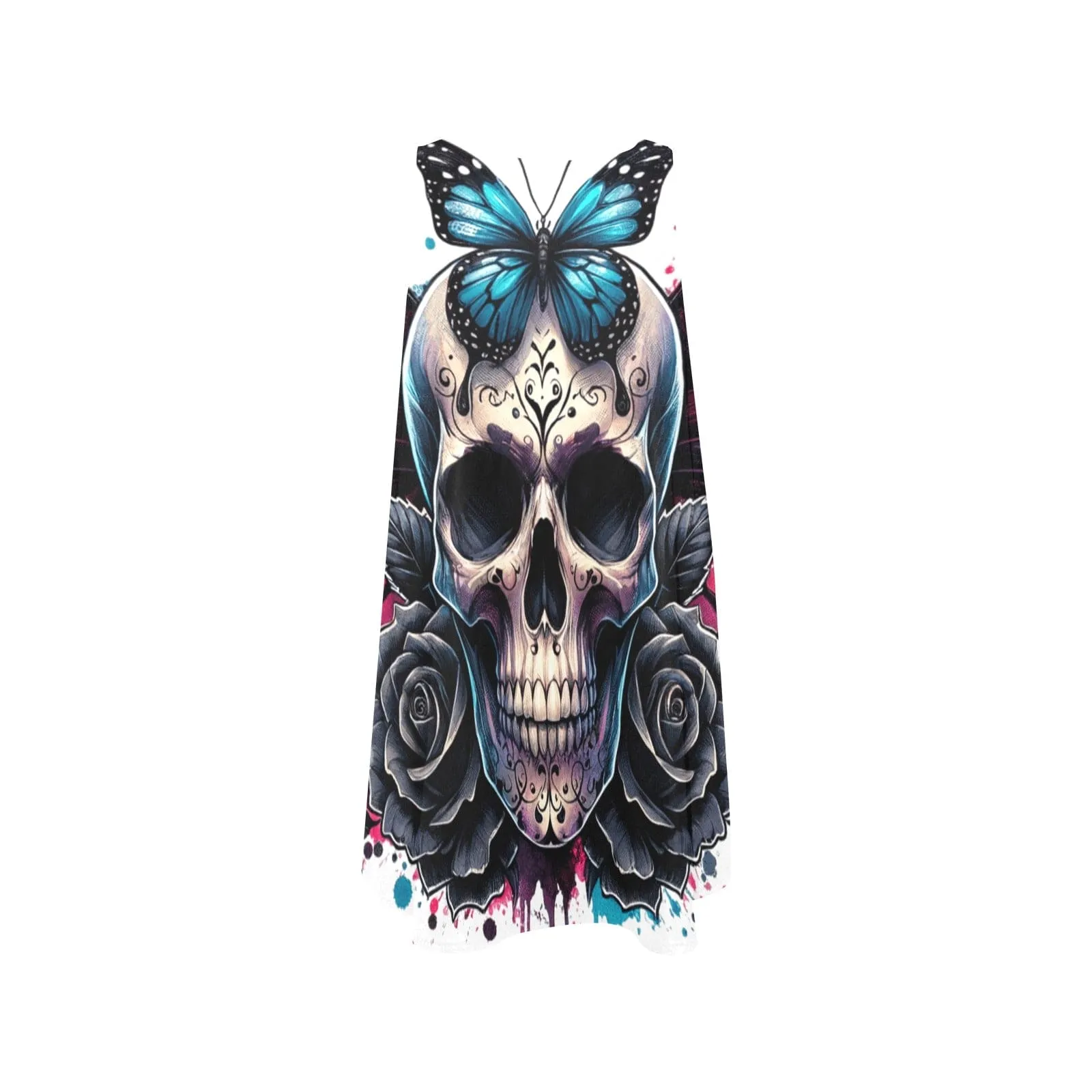 Gothic Butterfly Skull Floral Sleeveless Dress