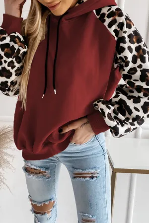 Gray Hooded Leopard Bishop Sleeve Sweatshirt