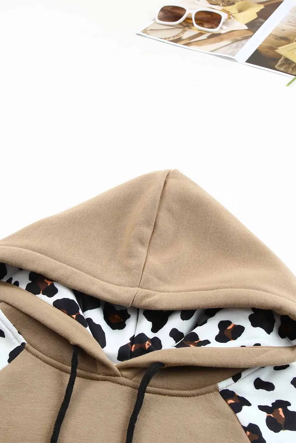 Gray Hooded Leopard Bishop Sleeve Sweatshirt