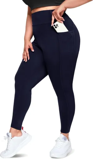 Happy.angel Plus Size Leggings with Pockets for Women, High Waisted Capri Yoga Workout Pants Cropped Tights 3X 4X
