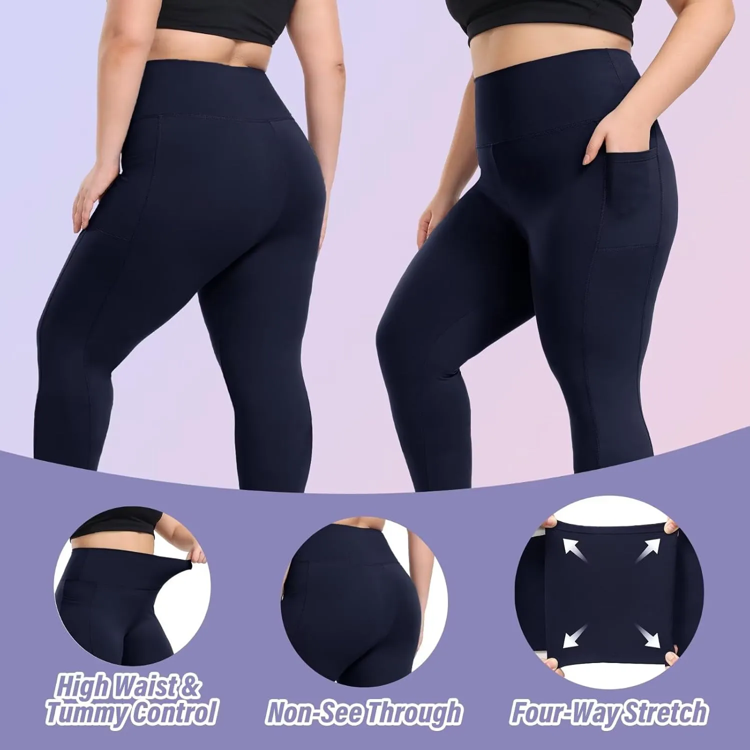 Happy.angel Plus Size Leggings with Pockets for Women, High Waisted Capri Yoga Workout Pants Cropped Tights 3X 4X