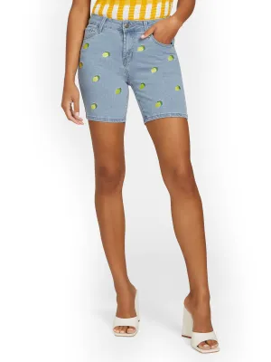 High-Waisted Lemon-Print Denim 9-Inch Short