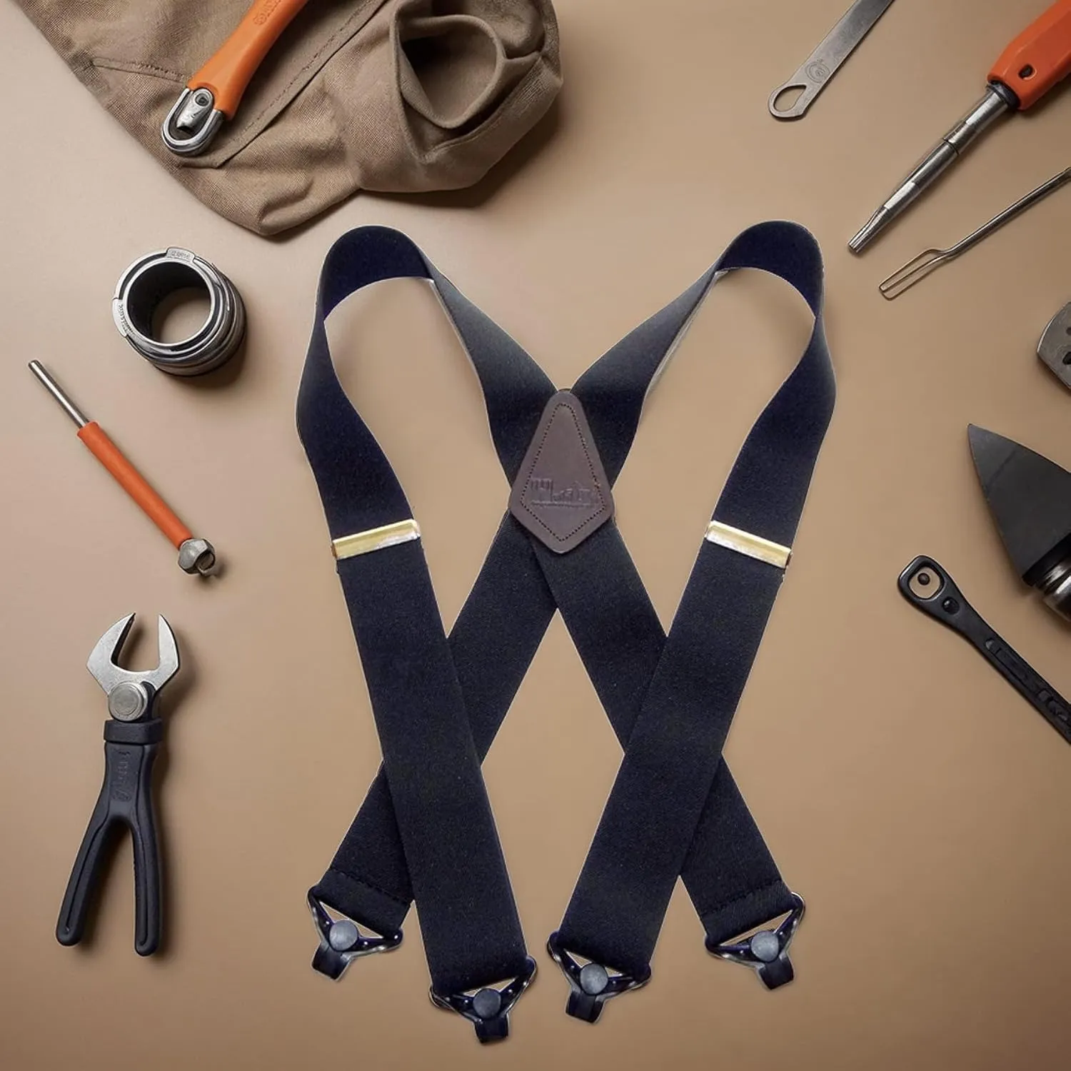 Holdup 2" Wide Contractor Suspenders for Men with Patented Composite Plastic Gripper Clasps