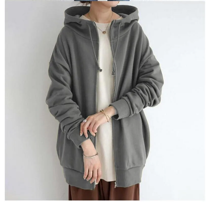 Hood Plus Fleece Zipper Solid Color Sweatshirt Vendors
