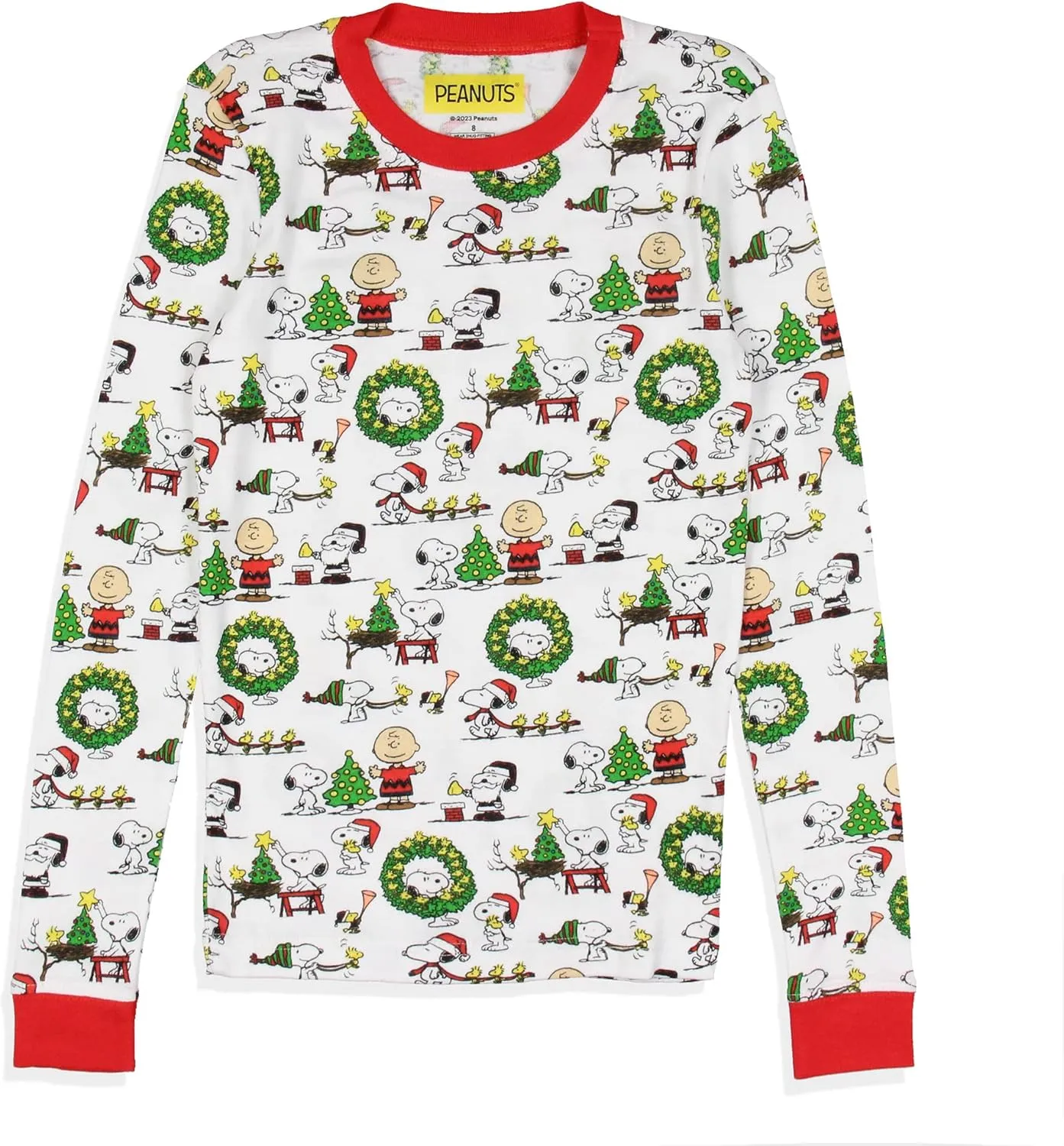 INTIMO Peanuts Boys' Girls' Unisex Christmas Santa Snoopy Charlie Brown Characters Sleep Pajama Set