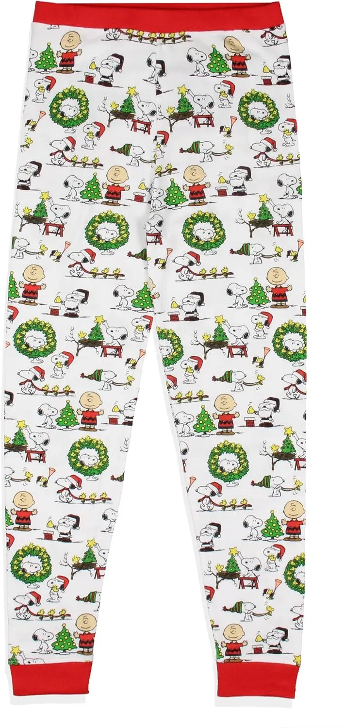 INTIMO Peanuts Boys' Girls' Unisex Christmas Santa Snoopy Charlie Brown Characters Sleep Pajama Set