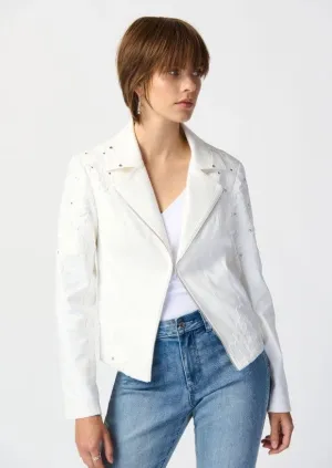 Joseph Ribkoff Vanilla Floral Lace Faux Suede Studded Long Sleeve Jacket 241904