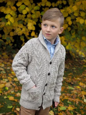 Kids Shawl Neck Aran Cardigan-Oatmeal