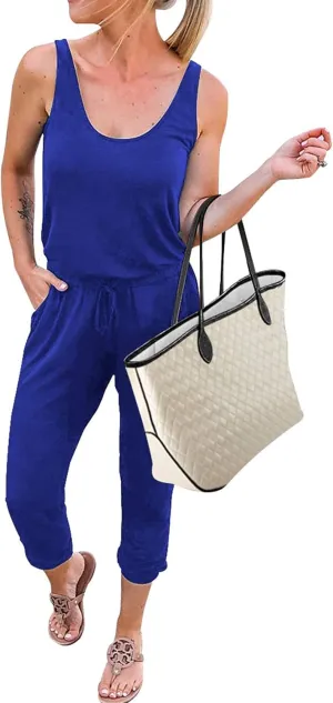 KIRUNDO Women 2025 Summer Jumpsuits Casual Sleeveless Drawstring Elastic Waist Romper Vacation Cruise Airport Travel Outfits