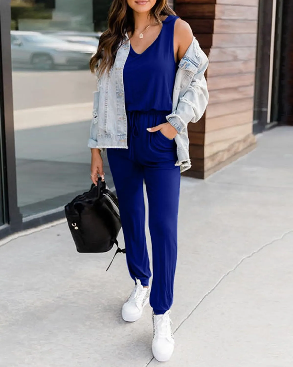 KIRUNDO Women 2025 Summer Jumpsuits Casual Sleeveless Drawstring Elastic Waist Romper Vacation Cruise Airport Travel Outfits