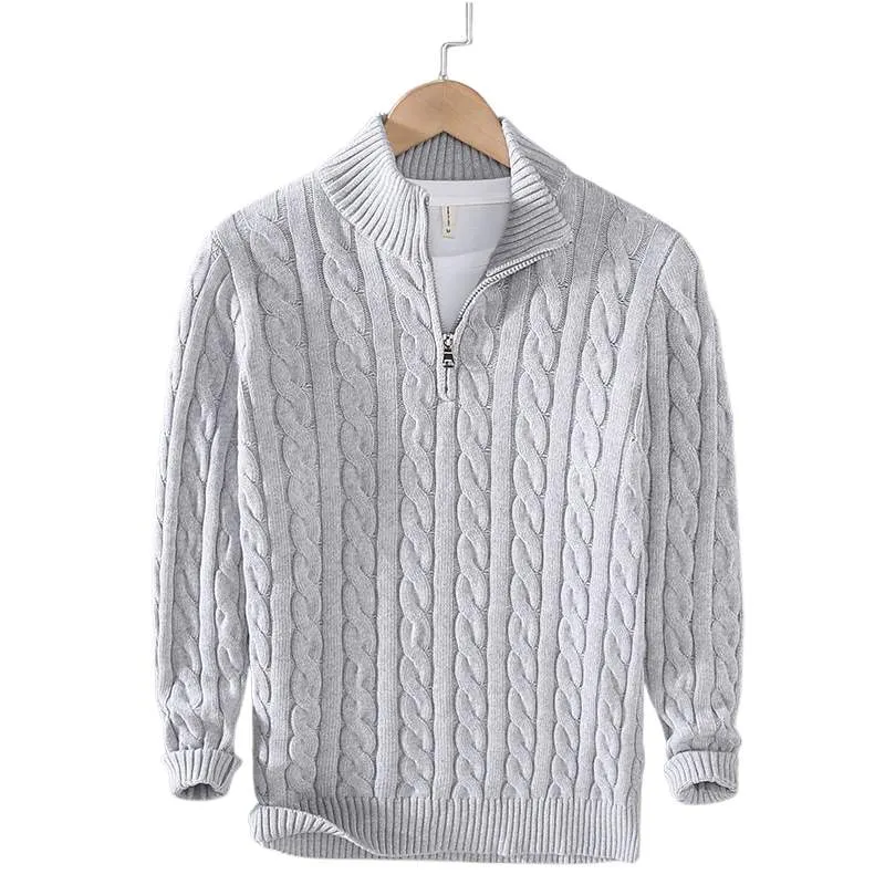 Knitted Zip-Turtleneck Sweater Solid Colors