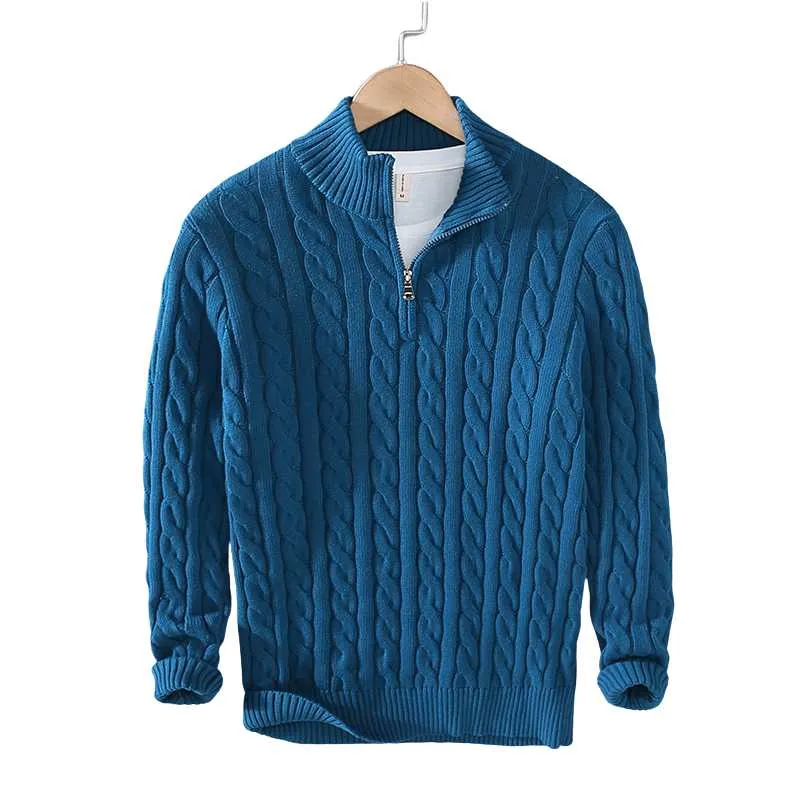 Knitted Zip-Turtleneck Sweater Solid Colors