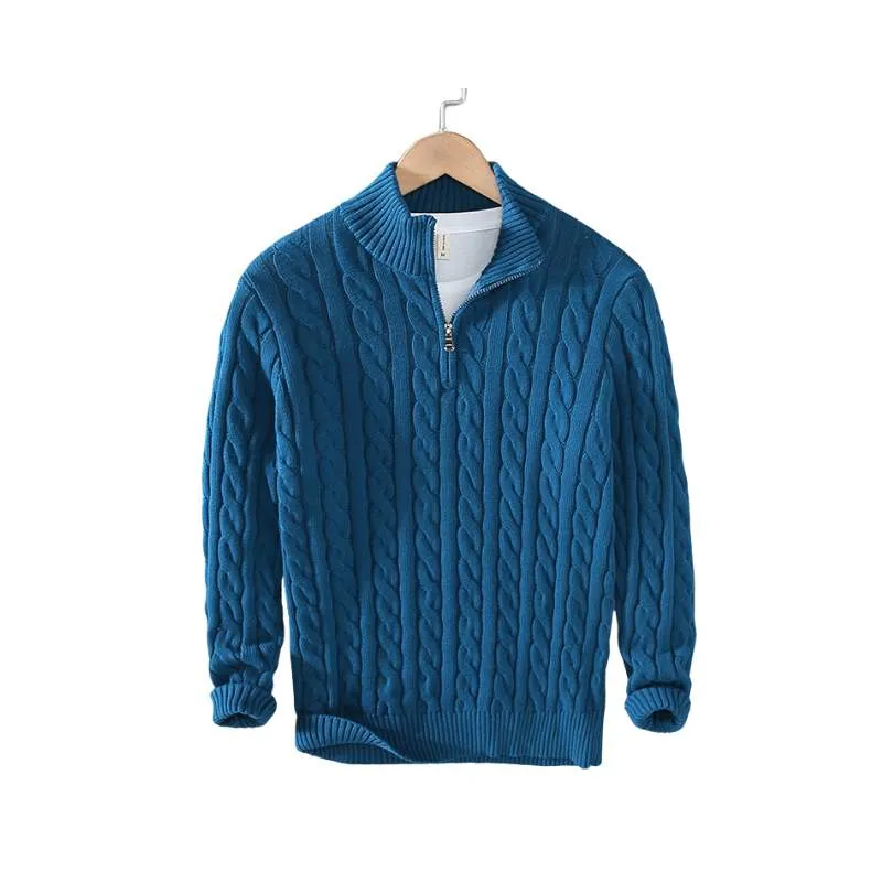 Knitted Zip-Turtleneck Sweater Solid Colors
