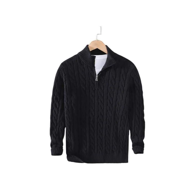 Knitted Zip-Turtleneck Sweater Solid Colors